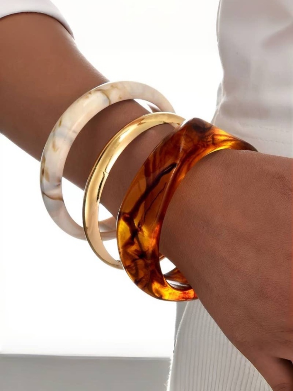 SMJ028 | Vintage Resin & Metal Stackable Bangle Bracelet Set